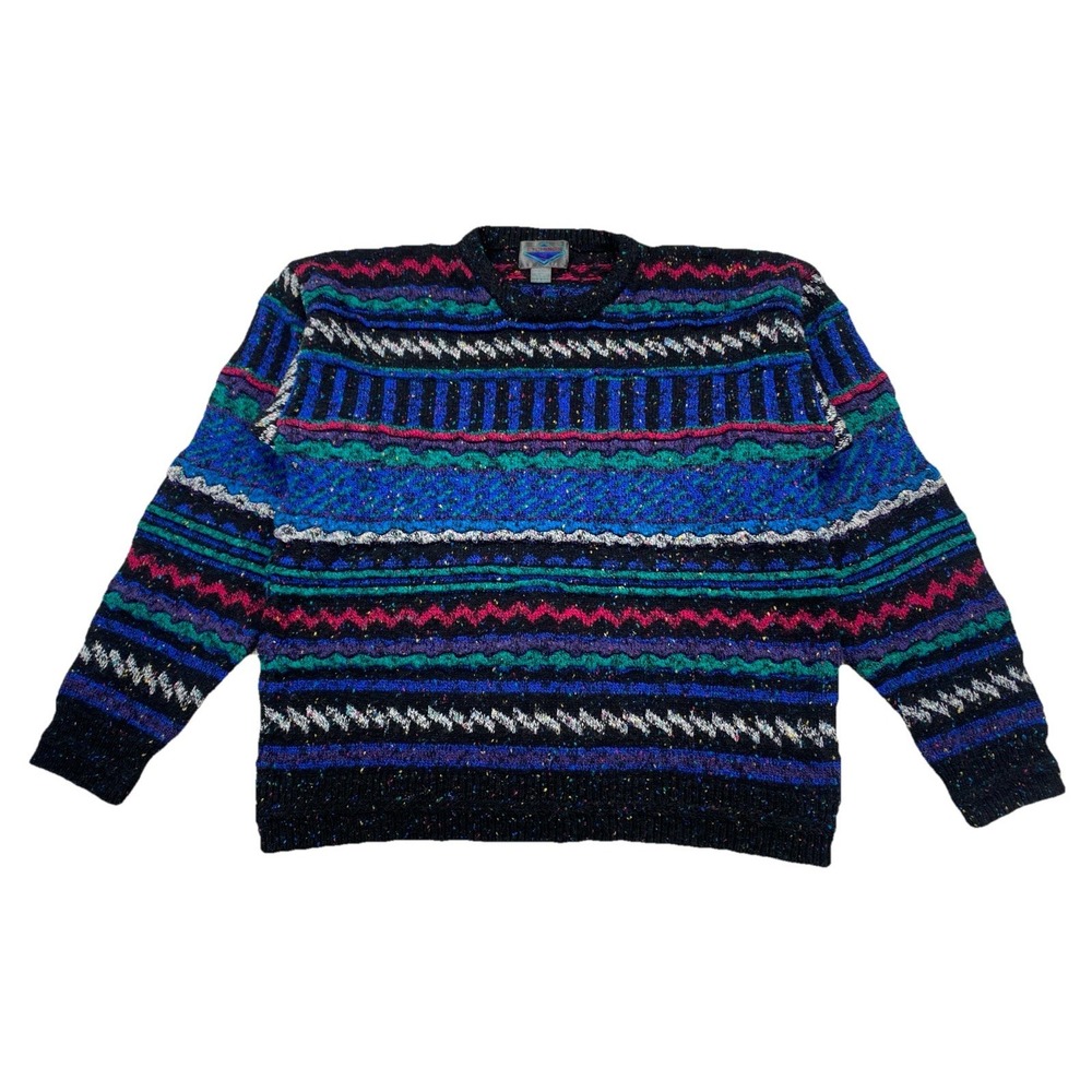 Vintage Etchings 3D Knit Sweater Multicolor Speckled Size Large
